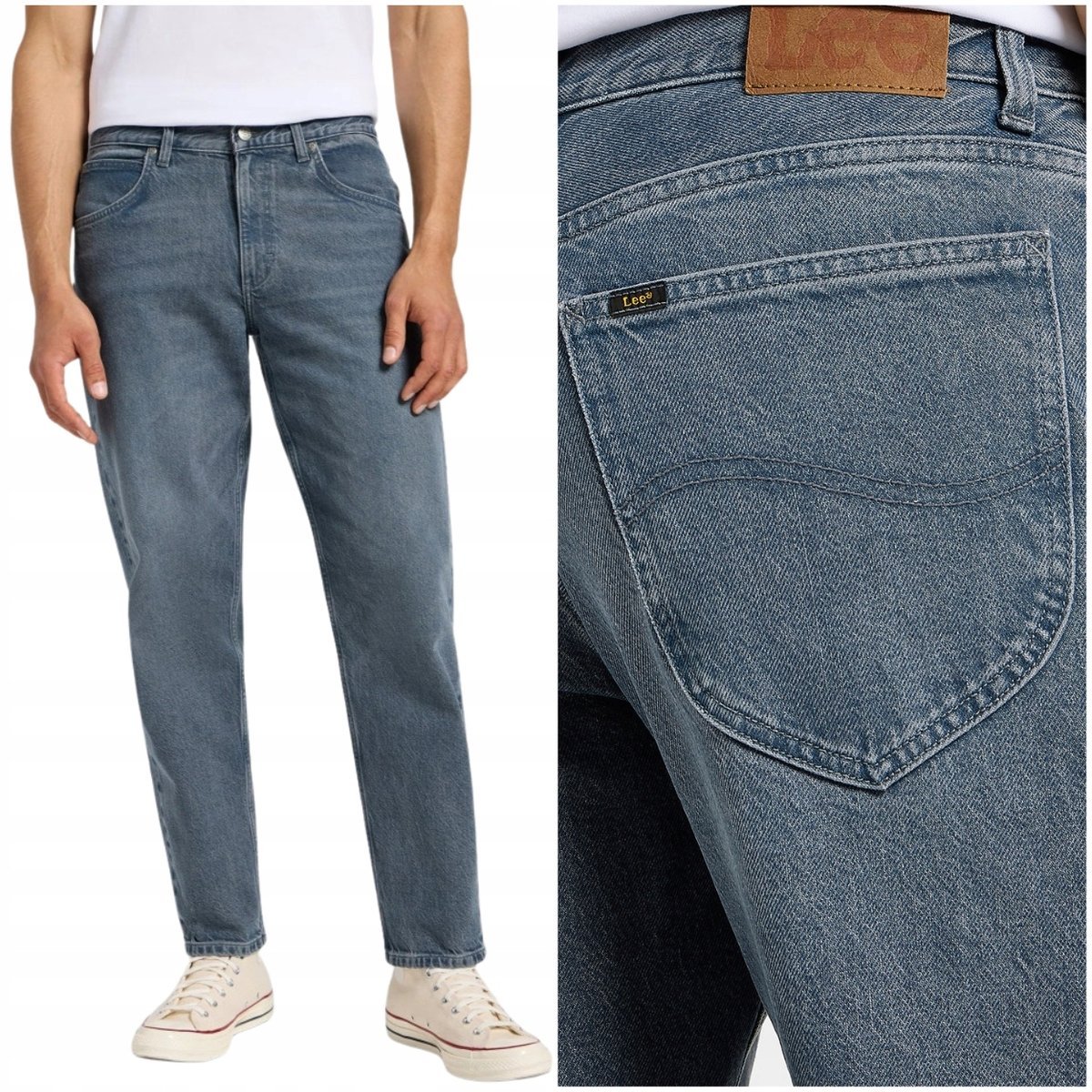 Lee OSCAR relaxed Natural Grey luźne zwężane spodnie jeansowe W38 L32