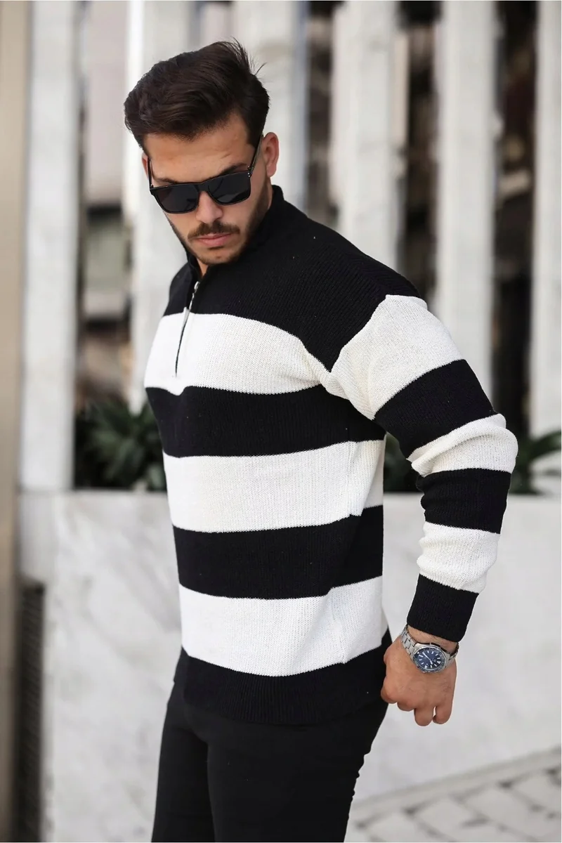 SWETER DAMSKI PÓŁGOLF W PASKI CZARNO-BIAŁY WYGODNY XL 5IA