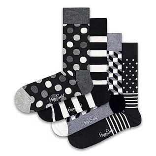 Skarpetki męskie - Happy Socks 4-Pack Classic Black & White Socks Gift Set, kolorowe i zabawne, Skarpetki dla kobiet i mężczyzn, Czarny-Biały (36-40) - grafika 1