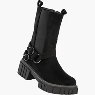 Botki damskie - Botki Damskie Ekozamsz Buty Na Masywnej Podeszwie Stylowe Czarne Jezzi Czarny 41 - miniaturka - grafika 1