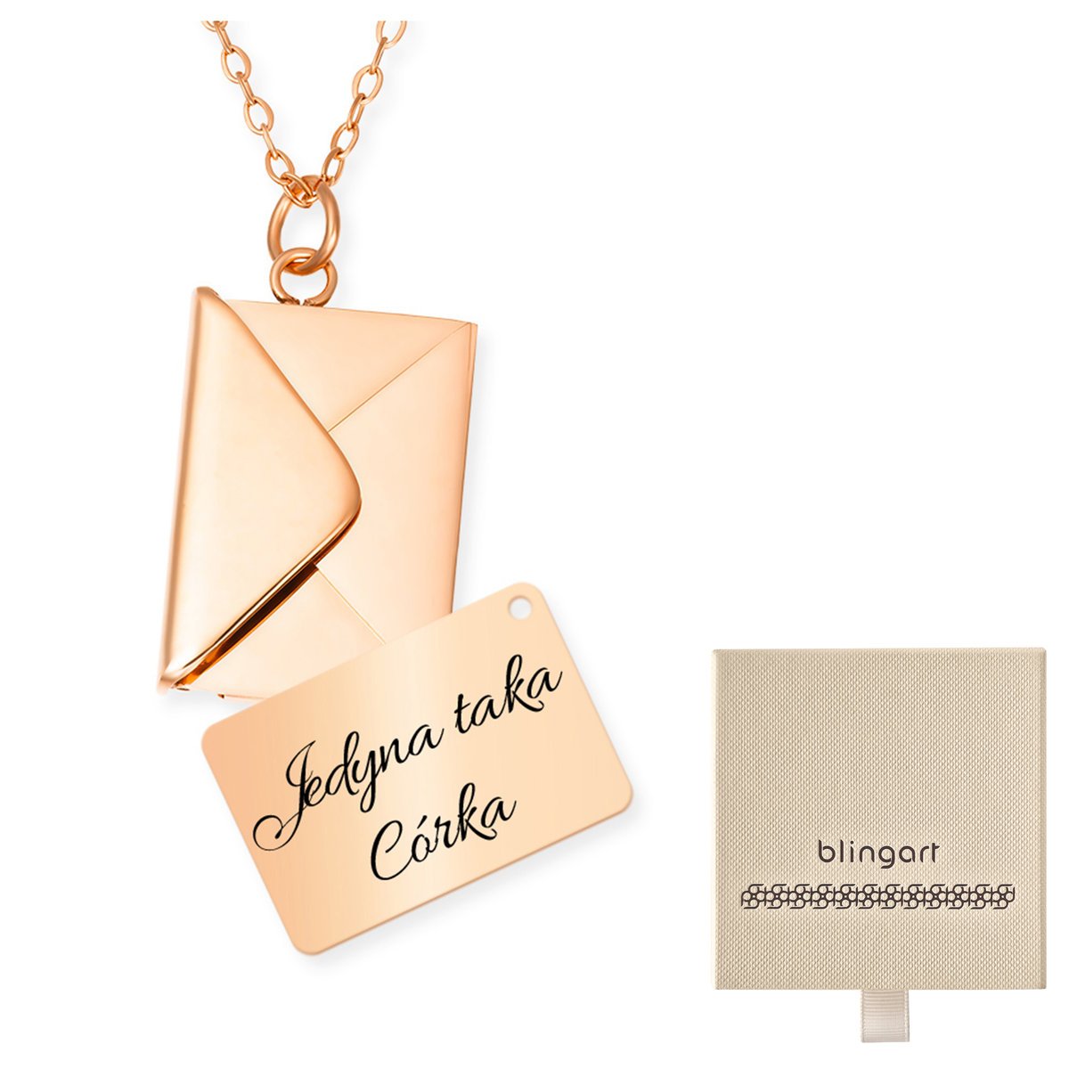 Naszyjnik celebrytka z grawerem koperta różowa