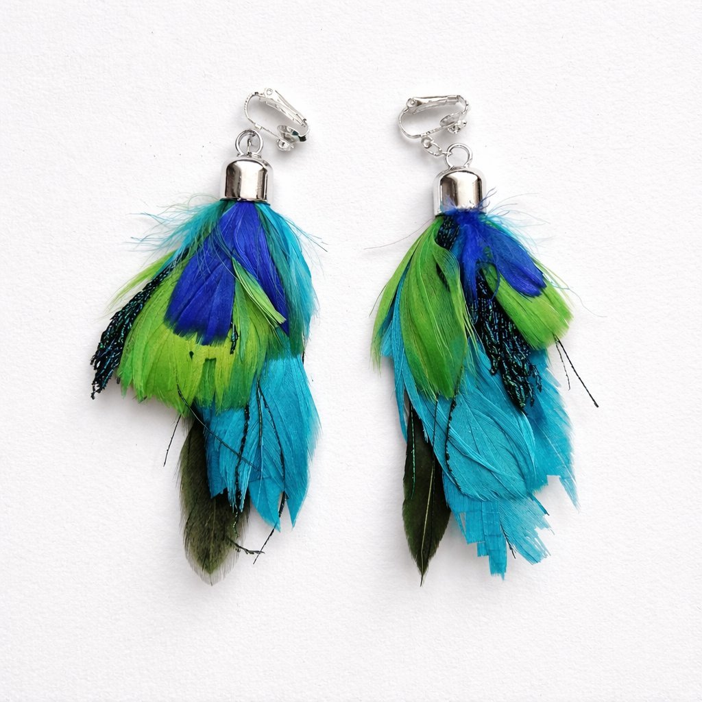 klipsy pióra zielono niebieskie