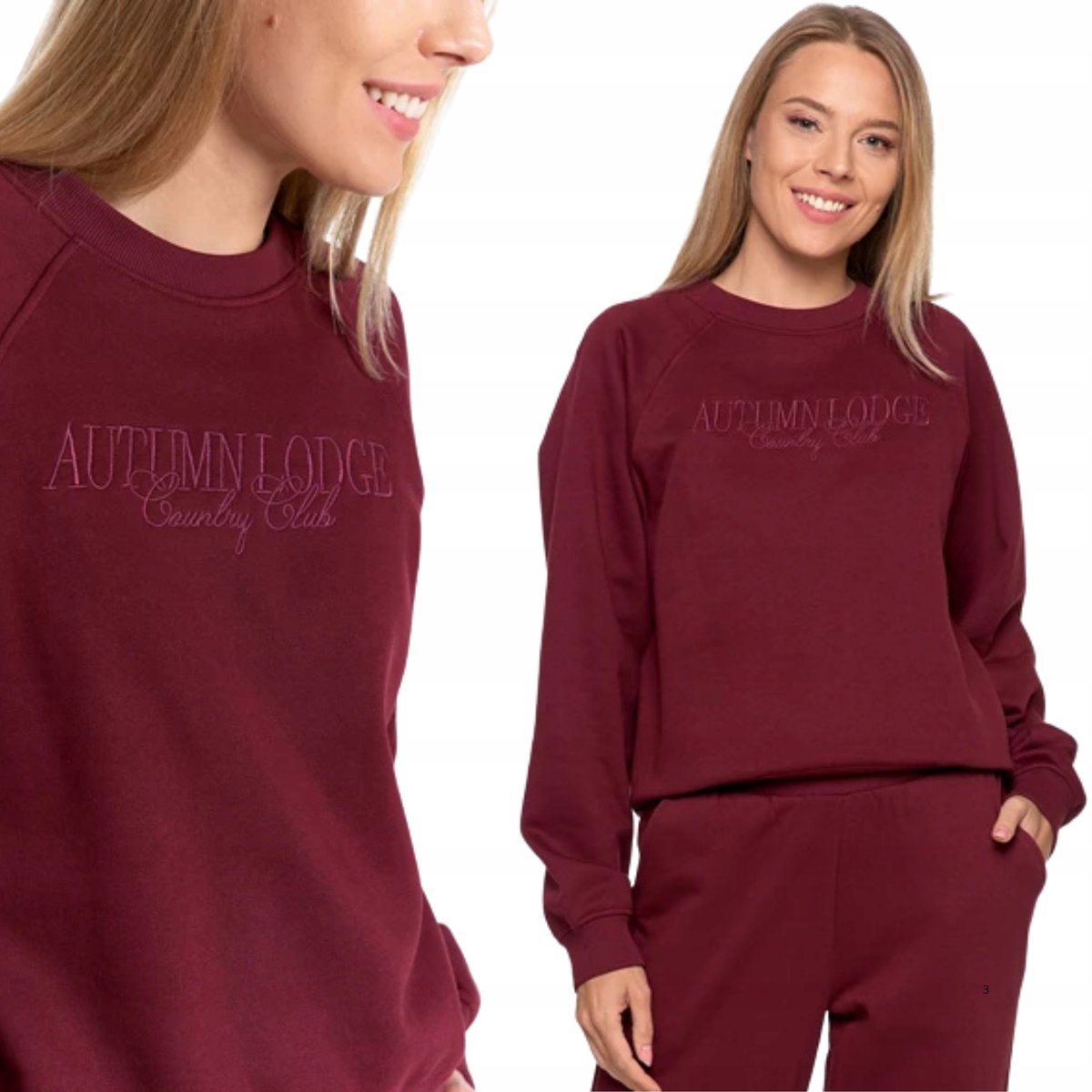 MIĘKKA BLUZA DAMSKA DRESOWA BEZ KAPTURA BAWEŁNIANA Z NADRUKIEM MORAJ M WINE RED