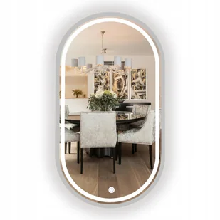 LUSTRO ŁAZIENKOWE PODŚWIETLANE OWALNE SREBRNE W RAMIE 100x35 CM + Włącznik - Lustra - miniaturka - grafika 1