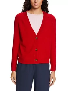 ESPRIT Kardigan zapinany na guziki z dekoltem w serek, mieszanka wełny, New Dark Red, XXS - Swetry damskie - miniaturka - grafika 1