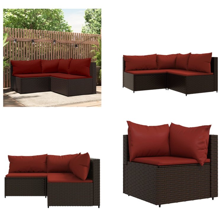 vidaXL 3-częściowy zestaw wypoczynkowy do ogrodu z poduszkami z brązowego polirattanu - Zestaw wypoczynkowy do ogrodu - Zestawy wypoczynkowe do ogrodu - Zestaw wypoczynkowy na zewnątrz - Zestaw wypoczynkowy na taras