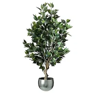 Sztuczne drzewka - Leaf Realistyczne sztuczne drzewo z doniczką, mieszane materiały, ciemno krzaczaste figowiec srebrna krzywizna, 100 cm - miniaturka - grafika 1