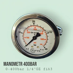 Manometr 0-400 bar podłączenie tylne 1/4"GZ - Akcesoria do myjek - miniaturka - grafika 1