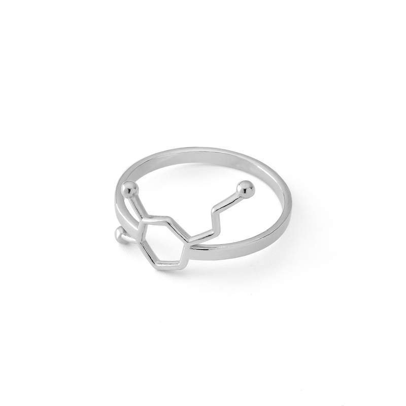 Srebrny pierścionek - dopamina, wzór chemiczny, srebro 925 : ROZMIAR PIERŚCIONKA - 11UK:L Φ16,00 MM, Srebro - kolor pokrycia - Pokrycie platyną