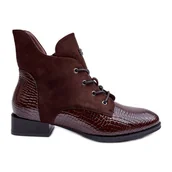 Botki damskie - Vinceza Skórzane Botki Na Płaskim Obcasie Zwierzęcy Wzór Brązowe Tianeta - miniaturka - grafika 1