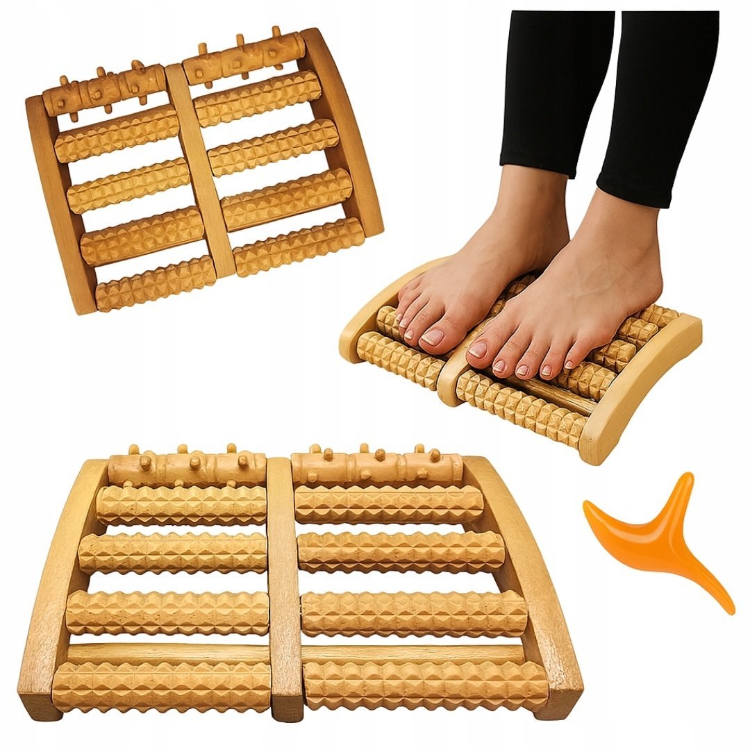 DREWNIANY MASAŻER DO STÓP RELAKSACYJNY Z PODWÓJNYM WAŁKIEM MASAŻ PREZENT