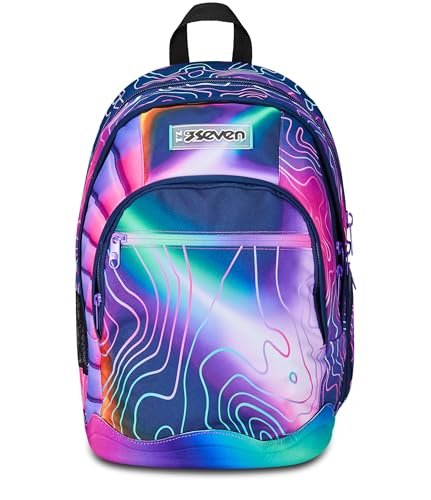 Seven Podwójny plecak szkolny, różowy, Mapset Girl, plecak z podwójną komorą z kieszenią na komputer lub tablet, kieszenią na butelkę i organizerem, plecak do gimnazjum i wyższej, dziewczynki, Różowy,
