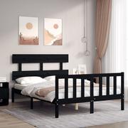 Łóżka - Rama łóżka z wezgłowiem, czarna, 120x200 cm, lite drewno Lumarko! - miniaturka - grafika 1