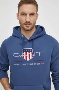 Gant bluza męska kolor niebieski z kapturem z aplikacją - Bluzy męskie - miniaturka - grafika 1