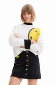Swetry damskie - Sweter damski Desigual Smiley biały z buźką-M - DESIGUAL - miniaturka - grafika 1