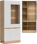 Witryny - Witryna wysoka Oszklona szafka do pokoju Dąb Cremona Biały MILTON ML06 - miniaturka - grafika 1