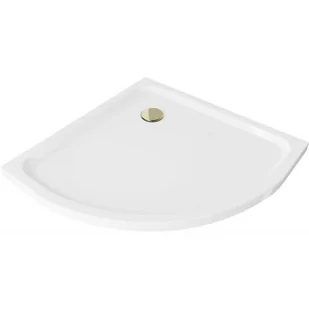 Mexen Flat brodzik półokrągły slim 80 x 80 cm, biały, syfon złoty - Brodziki prysznicowe - miniaturka - grafika 1
