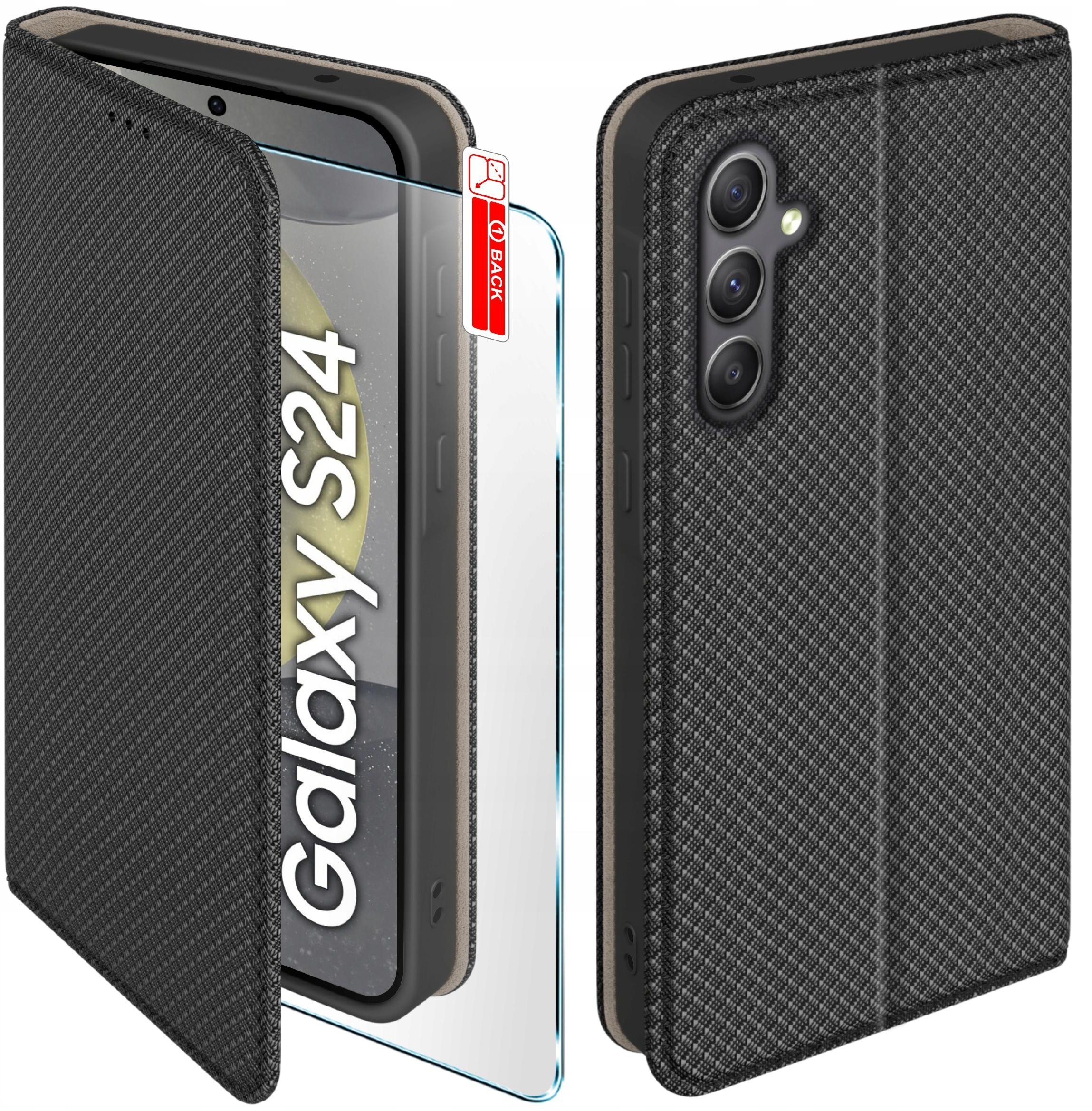 Etui z klapką do Samsung S24 Zamykane Czarne Futerał + Szkło 9H