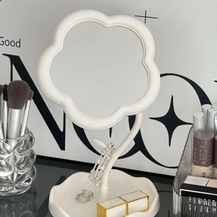 TEMU Obrotowa lusterko do makijażu z kwiatkiem - Urocze lusterko do makijażu na biurku z regulowanym stojakiem, wykończeniem polerowanym, plastikową - Lusterka do makijażu - miniaturka - grafika 1