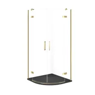 Kabiny prysznicowe - Kabina prysznicowa Cersanit Jota 90x90x195 półokrągła złoty transparentne z brodzikiem tako slim 4cm szary mat S601-444 - miniaturka - grafika 1