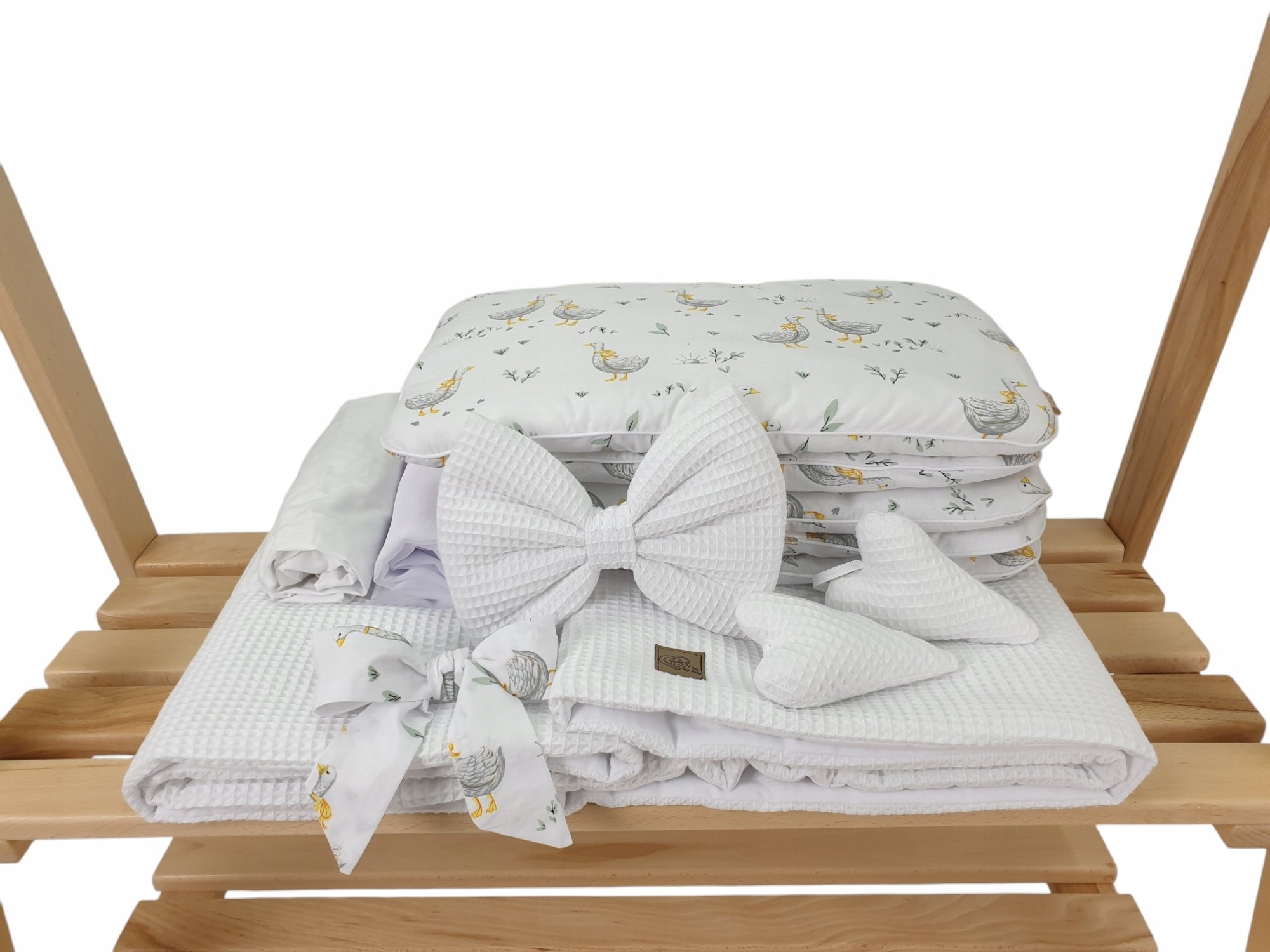 Pościel wafelkowa 5-elementowa w kolorze białym – gąski. Wiklinopol