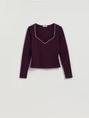 Bluzki damskie - Reserved - Bluzka z błyszczącą aplikacją - ciemnofioletowy - miniaturka - grafika 1