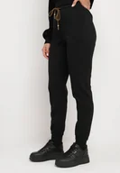 Spodnie damskie - Czarne Spodnie Dresowe Ściągane Troczkiem Zakończone Gumkami Tirinea - miniaturka - grafika 1