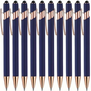 Pióra kulkowe z metalu klasy premium (10 sztuk) - Czarny tusz, wysuwane, szeroka końcówka, wytrzymały korpus aluminiowy, kompatybilne z ekranem - Inne - miniaturka - grafika 1