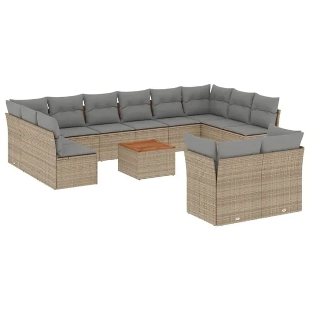Zestaw Mebli Ogrodowych Rattan PE Beżowy, Stolik Akacja 55x55x37 cm