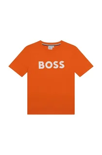 Koszulki dla chłopców - BOSS t-shirt bawełniany dziecięcy kolor pomarańczowy z nadrukiem - Boss - grafika 1