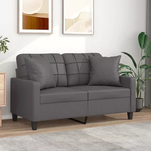 vidaXL 2-osobowa sofa z poduszkami, szara, 120 cm, sztuczna skóra - Sofy i kanapy - miniaturka - grafika 1
