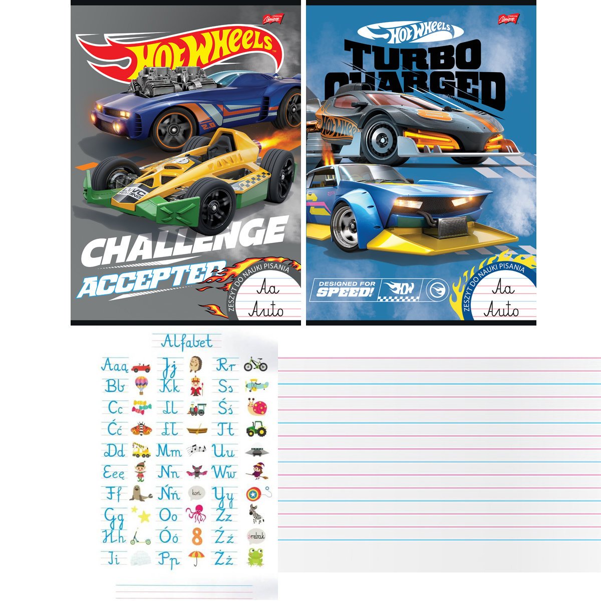2 X ZESZYT A4 32 KARTKI DO NAUKI PISANIA DLA CHŁOPCA HOT WHEELS UNIPAP
