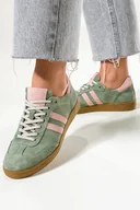 Sneakersy damskie - Zielone sneakersy skórzane damskie buty sportowe z różowymi wstawkami sznurowane PRODUKT POLSKI Casu N1068-37 - miniaturka - grafika 1