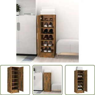The Living Store Stojak na buty dąb wędzony 32x35x92 cm materiał drewnopochodny - Szafki na buty The Living Store Stojak na buty dąb wędzony 32x35x92 cm materiał drewnopochodny - Szafki na buty - miniaturka - grafika 1