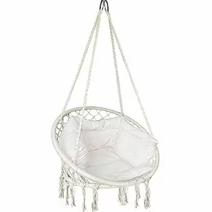 Vounot Fotel Wiszący Z Poduszką, Hamak Makramowy Krzesło Huśtawkowe Do Sypialni, Na Balkon, Patio, Do Ogrodu, Wewnątrz Lub Na Zewnątrz, Pojemność 26.. - Fotele ogrodowe wiszące - miniaturka - grafika 1