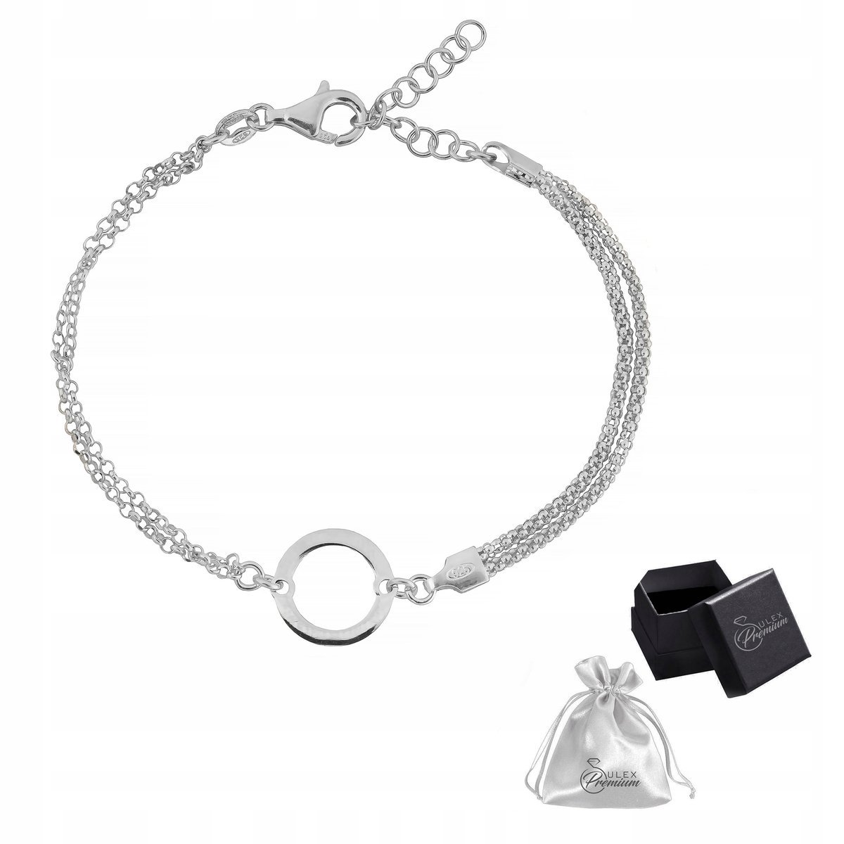 Bransoletka srebrna pr. 925 Piękna Rodowana Bransoletka z KÓŁKIEM Prezent