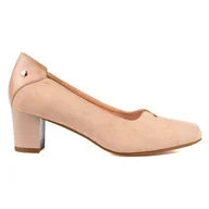 Czółenka - Eleganckie zamszowe damskie czółenka na niskim słupku Vinceza beżowe beżowy - miniaturka - grafika 1