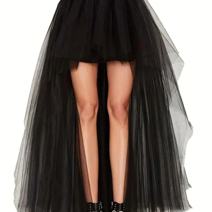 TEMU Gotycka Czarne Siateczkowe Spódnica Tutu z Asymetrycznym Dołem - Seksowna Wysoko- Falbana dla Kobiet, Idealna na Letnie Imprezy i Gotyczną Modę - Spódnice - miniaturka - grafika 1