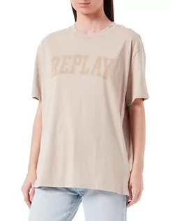 Koszulki i topy damskie - Replay T-shirt damski regular fit, 803 Light Taupe, XS - grafika 1