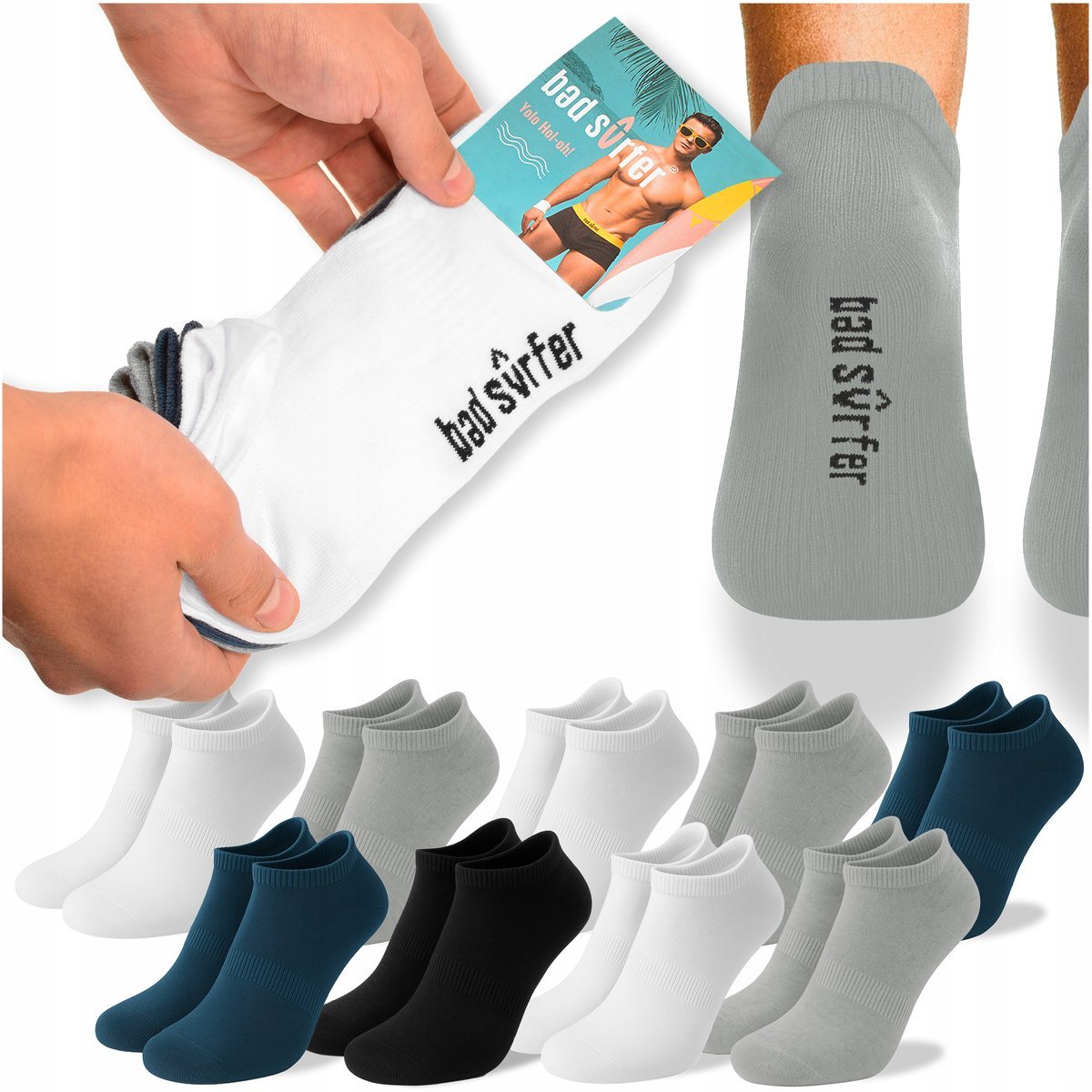 BAD SURFER Skarpety Męskie Stopki Sneaker Zestaw MIX Bawełna 9 par 39/42