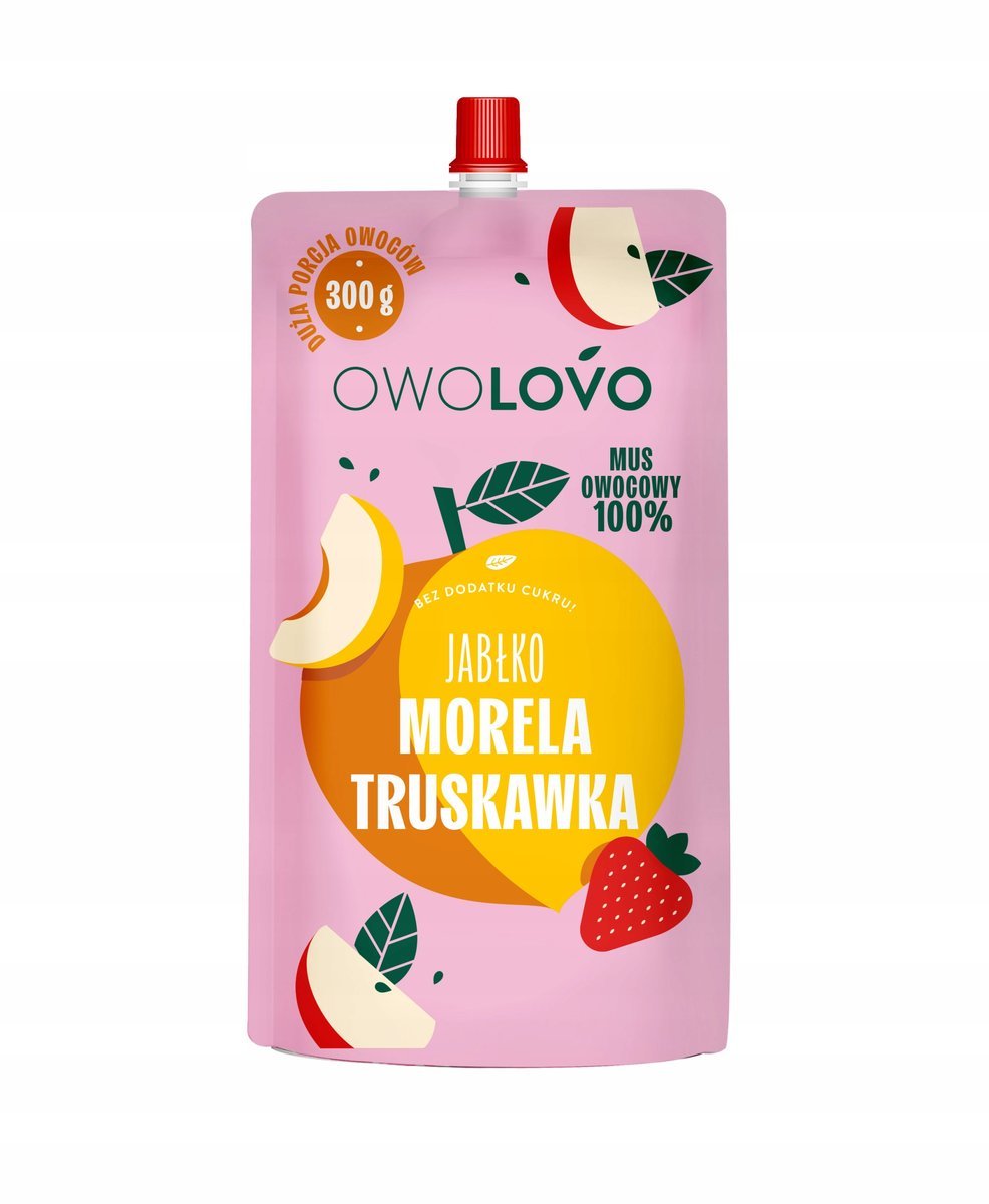 Owolovo Mus owocowy 100 % jabłko morela truskawka 300 g