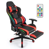 Fotele gamingowe - Fotel gamingowy z podnóżkiem, fotel komputerowy LED z regulacją wysokości, regulowanym oparciem i podłokietnikiem, obrotowy fotel biurowy do 160 kg (czerwony) - miniaturka - grafika 1