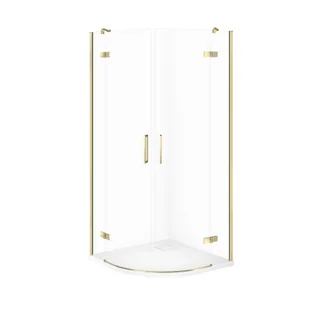 Kabina prysznicowa Cersanit Jota 90x90x195 półokrągła złoty transparentne z brodzikiem tako slim 4cm biały mat S601-443 - Kabiny prysznicowe - miniaturka - grafika 1