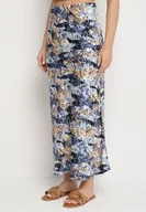 Spódnice - Niebieska Wiskozowa Spódnica z Wysokim Stanem i Abstrakcyjnym Wzorem Rinalisa - miniaturka - grafika 1