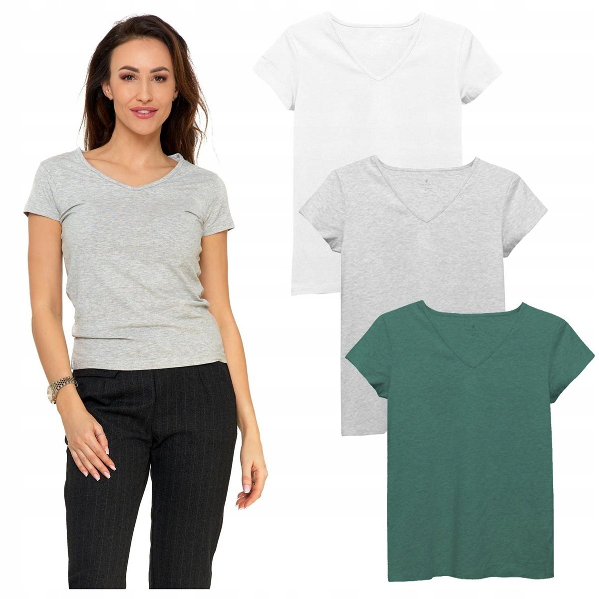 3x Bawełniana KOSZULKA DAMSKA T-shirt SEREK V Komplet Zestaw MORAJ r. 4XL