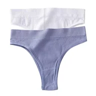 Majtki damskie - Stringi z wysokim stanem 2 szt. - Niebieski + biały L/XL - miniaturka - grafika 1