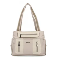 Torebki damskie - Torebka Damska Shopper Bag 2 Komory firmy Hernan 3892-1 Beżowa - miniaturka - grafika 1