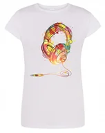 Koszulki i topy damskie - T-Shirt damski nadruk kolorowe SŁUCHAWKI r.M - miniaturka - grafika 1