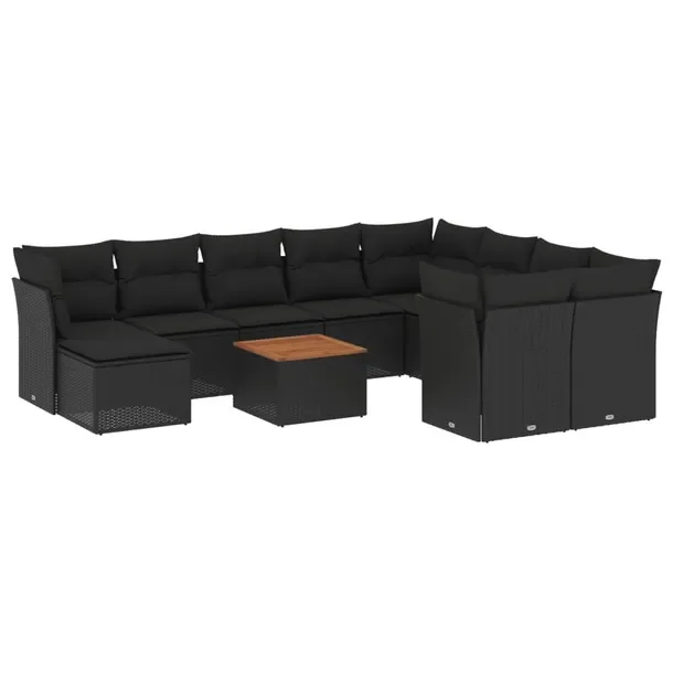 Zestaw Wypoczynkowy Rattan PE Czarny, Stół 55x55x37 cm, Sofy, Podnóżek
