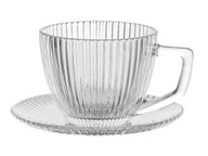 Filiżanki - Filiżanka szklana w prążki paski ryflowana ze spodkiem Rimini - miniaturka - grafika 1